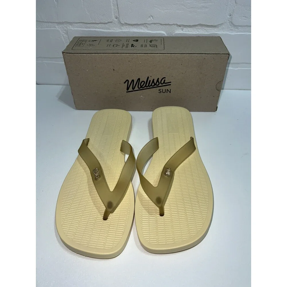 NIB! -MELISSA Sun Long Beach Flip Flop In Yellow/ Clear Yellow Thong Sandals W8